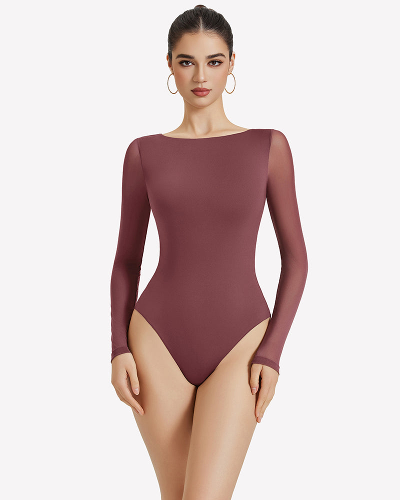 Mesh Long Sleeve Bodysuit Shaperwear-bodysuit - Tophatter Daily Deals