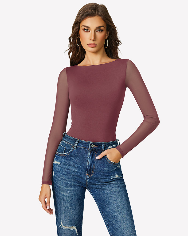 Mesh Long Sleeve Bodysuit Shaperwear-bodysuit - Tophatter Daily Deals