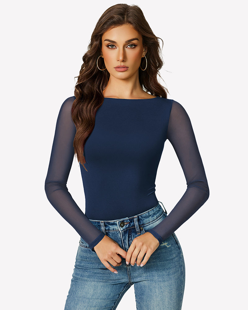 Mesh Long Sleeve Bodysuit Shaperwear-bodysuit - Tophatter Daily Deals