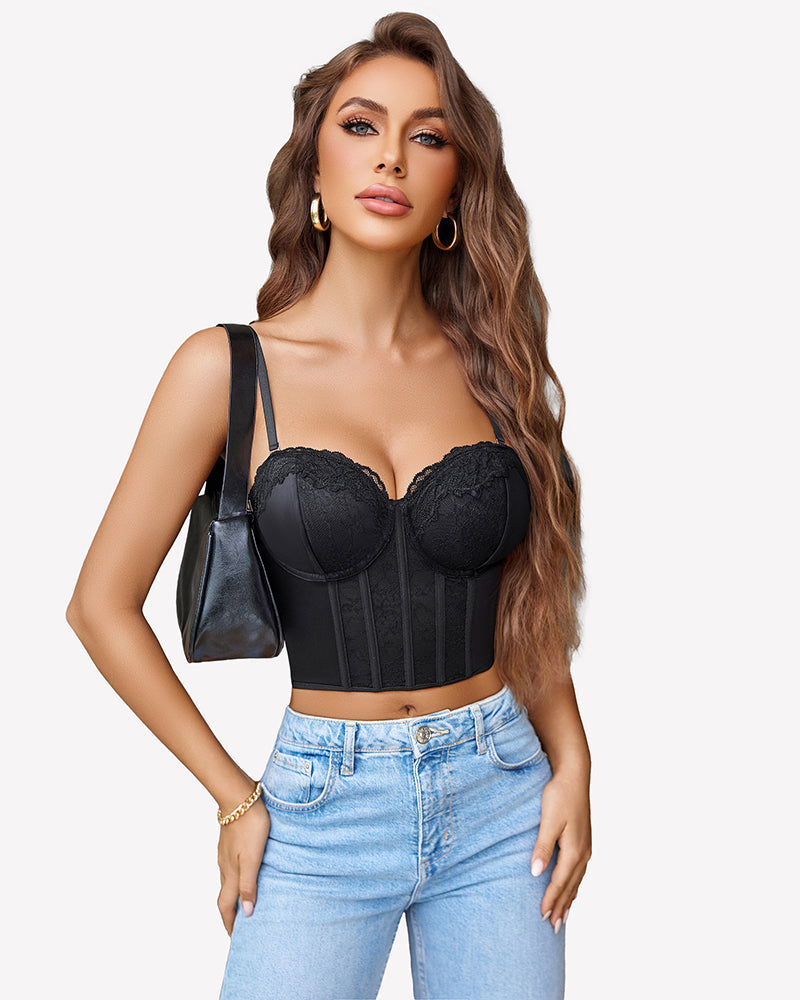 Bustier Tops V Neck Lace Bralettes Corset Lingerie Sets-Bras - Tophatter Daily Deals