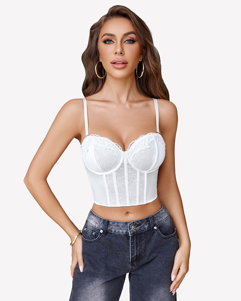 Bustier Tops V Neck Lace Bralettes Corset White Lingerie Sets-Bras - Tophatter Daily Deals