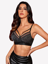 Rhinestone Wireless Bralettes Unlined Bra Black Lingerie Sets-Bras - Tophatter Daily Deals