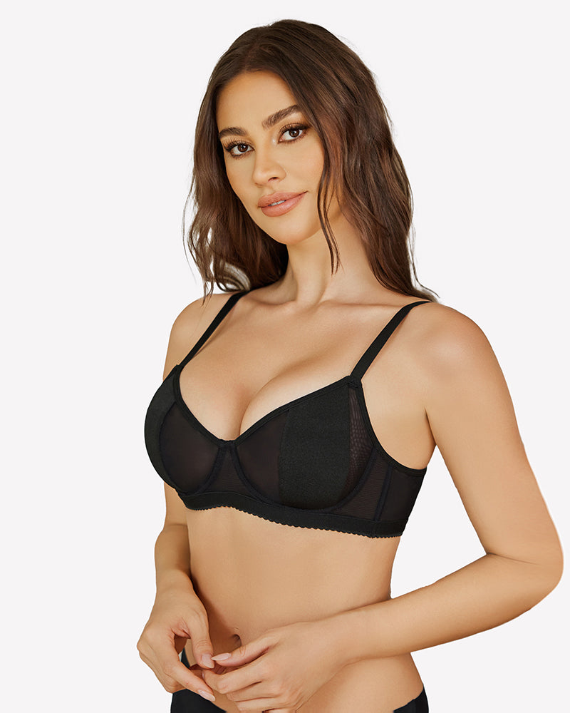 Sheer Lace Unlined Push Up Bras Black Lingerie Sets-Bras - Tophatter Daily Deals