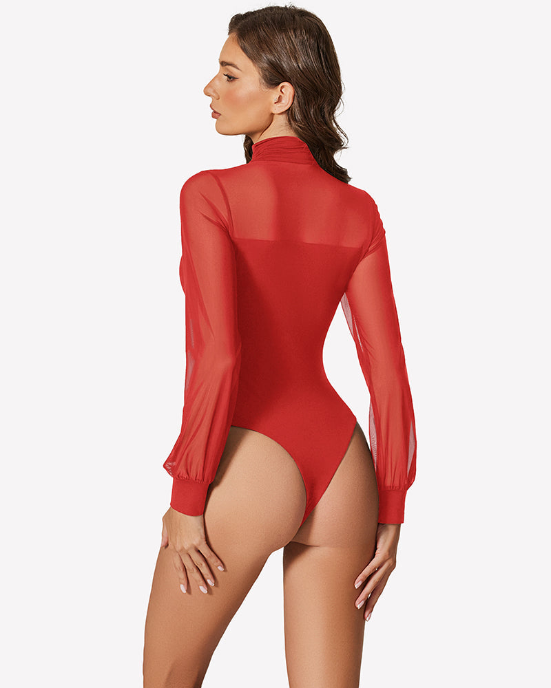 Long Sleeve Mesh Turtleneck Bodysuit Shaperwear-bodysuit - Tophatter Daily Deals
