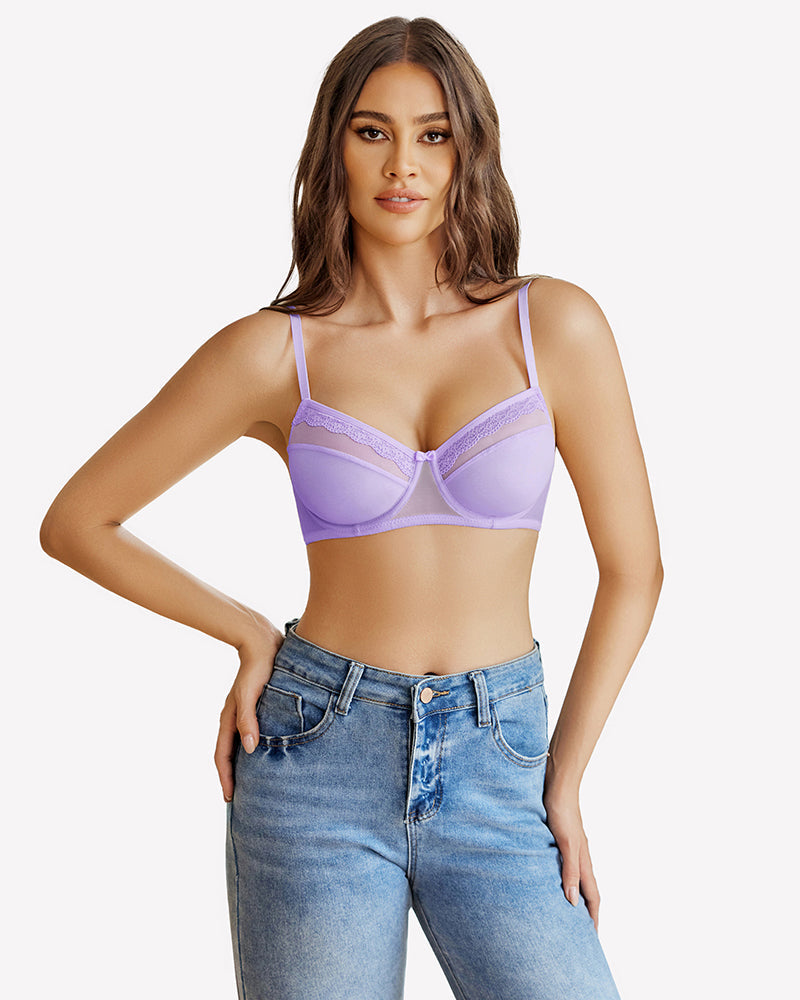 Lace Bralettes with Underwire Bras Lilac Lingerie Sets-Bras - Tophatter Daily Deals