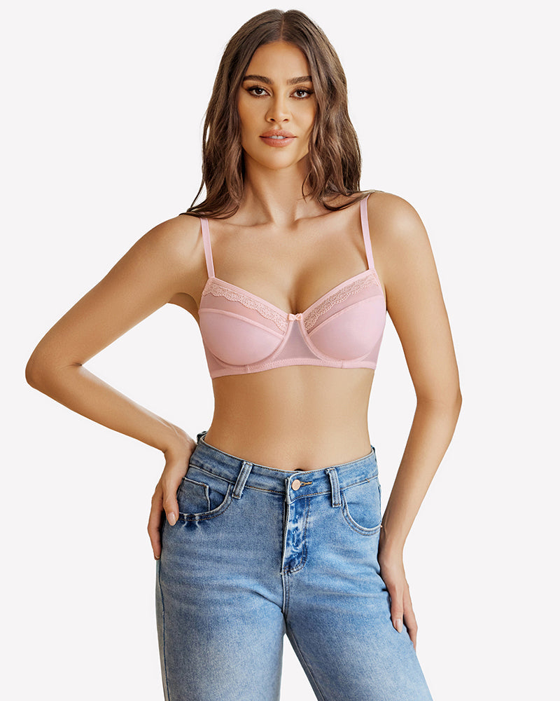 Lace Bralettes with Underwire Bras Pink Lingerie Sets-Bras - Tophatter Daily Deals