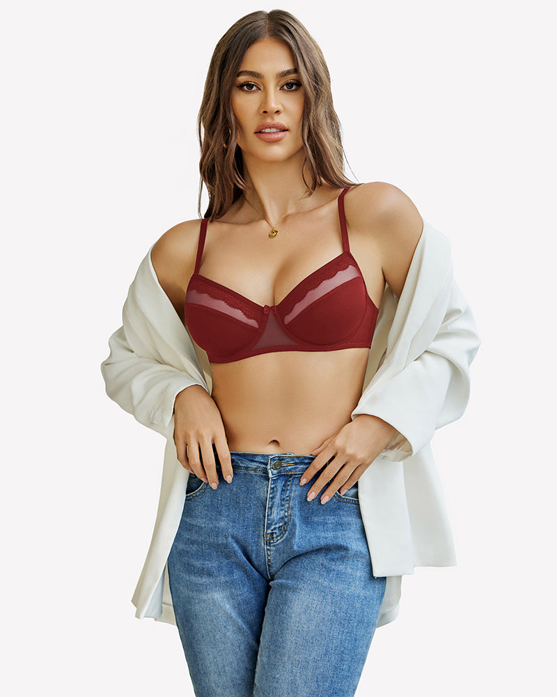 Lace Bralettes with Underwire Bras Wine Red Lingerie Sets-Bras - Tophatter Daily Deals