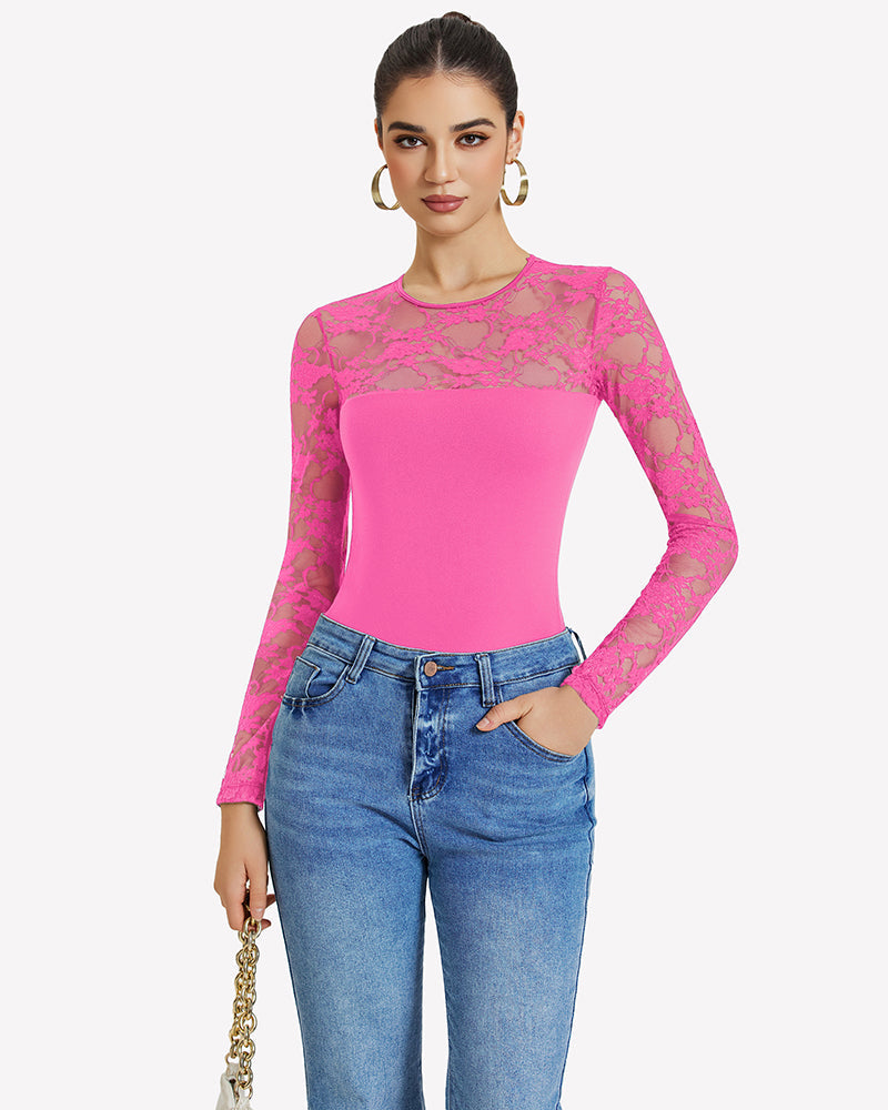 Lace Long Sleeve Bodysuit Tops Shaperwear-bodysuit - Tophatter Daily Deals