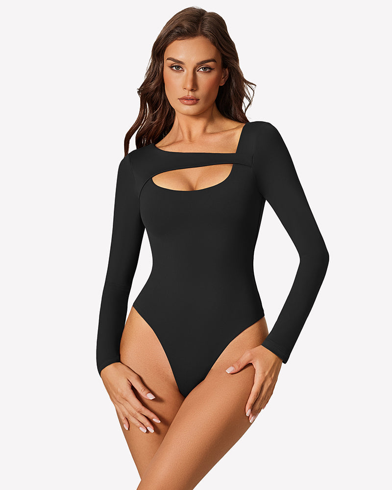 Long Sleeve Bodysuit Cutout Shapewear Black Shaperwear-bodysuit - Tophatter Daily Deals