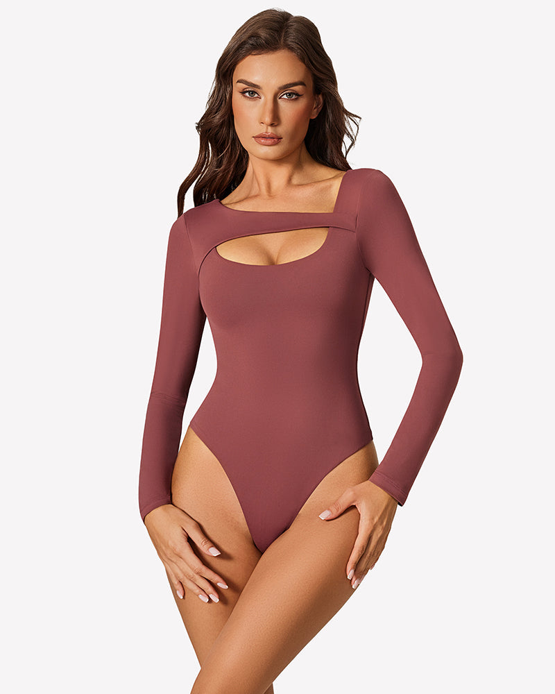 Long Sleeve Bodysuit Cutout Shapewear Purple Red Shaperwear-bodysuit - Tophatter Daily Deals