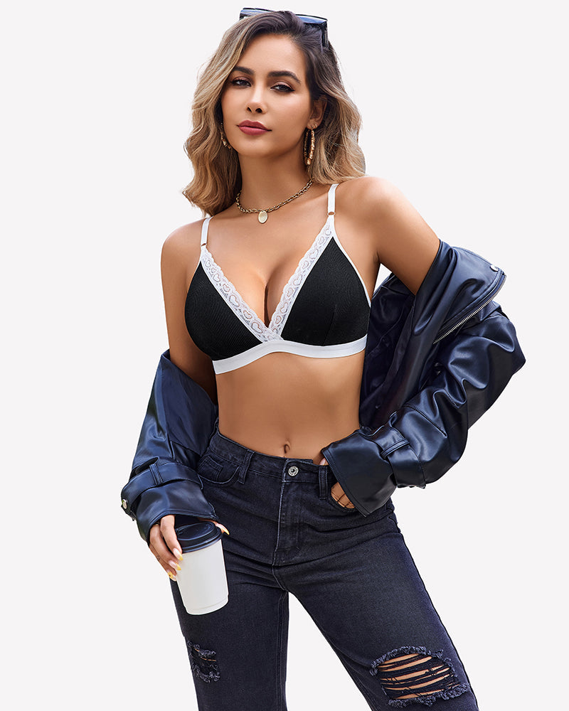 Ribbed Bra and Pany Set with Lace Trim Lingerie Sets-Bra Sets - Tophatter Daily Deals