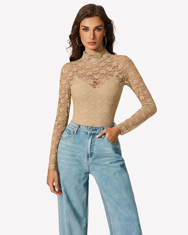 Long Sleeve Bodysuit Lace Tops Two Piece Set Shaperwear-bodysuit - Tophatter Daily Deals