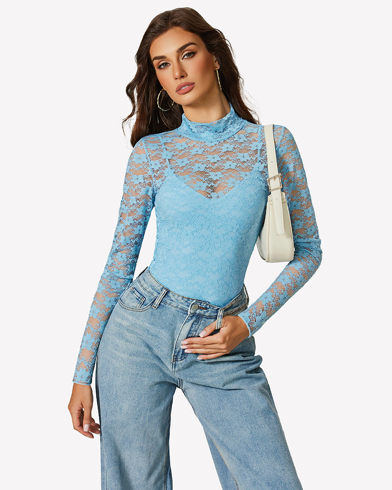 Long Sleeve Bodysuit Lace Tops Two Piece Set Shaperwear-bodysuit - Tophatter Daily Deals