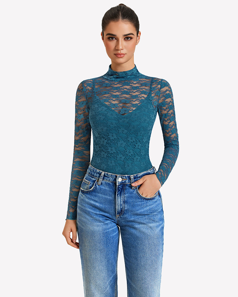 Long Sleeve Bodysuit Lace Tops Two Piece Set Shaperwear-bodysuit - Tophatter Daily Deals