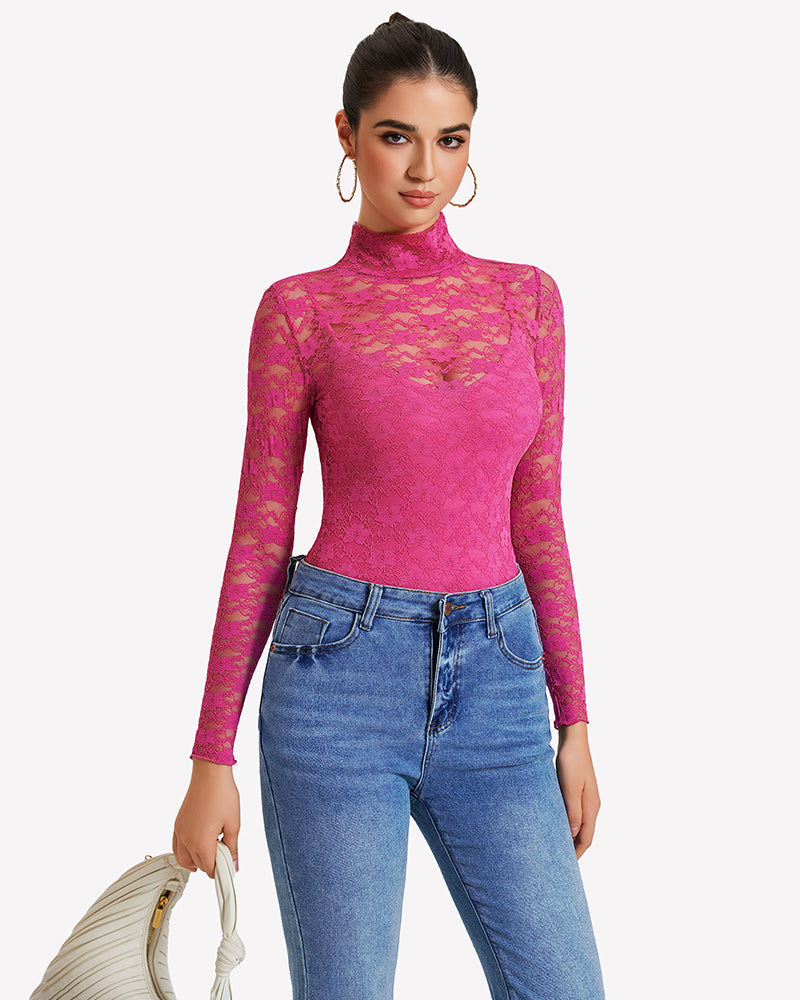 Long Sleeve Bodysuit Lace Tops Two Piece Set Shaperwear-bodysuit - Tophatter Daily Deals