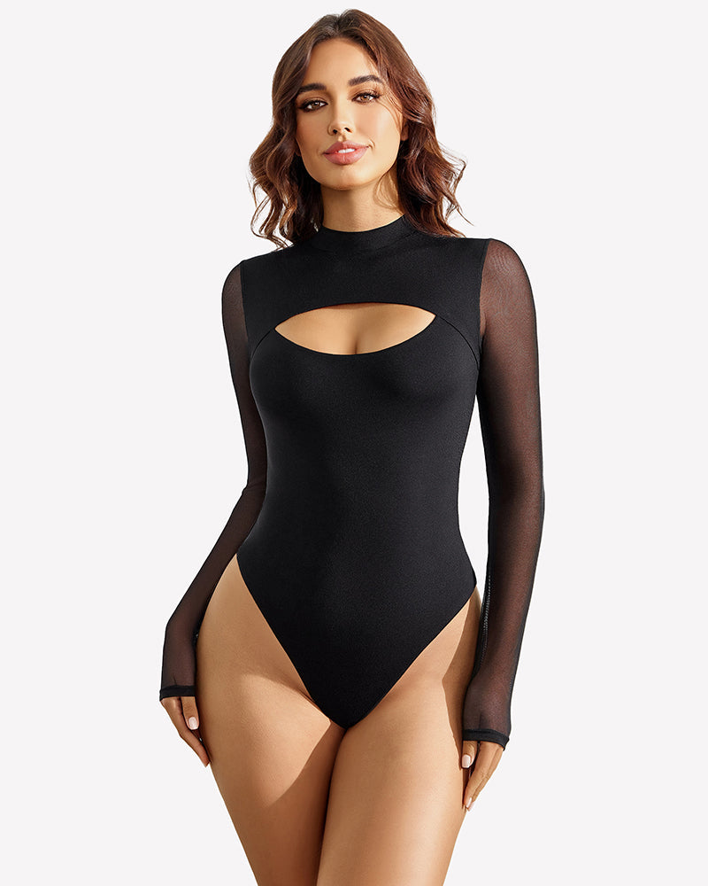 Long Sleeve Thong Bodysuit Shapewear Black Shaperwear-bodysuit - Tophatter Daily Deals