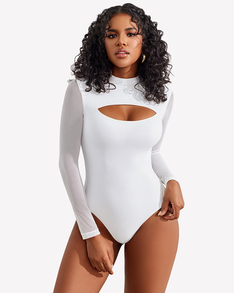 Long Sleeve Thong Bodysuit Shapewear White Shaperwear-bodysuit - Tophatter Daily Deals