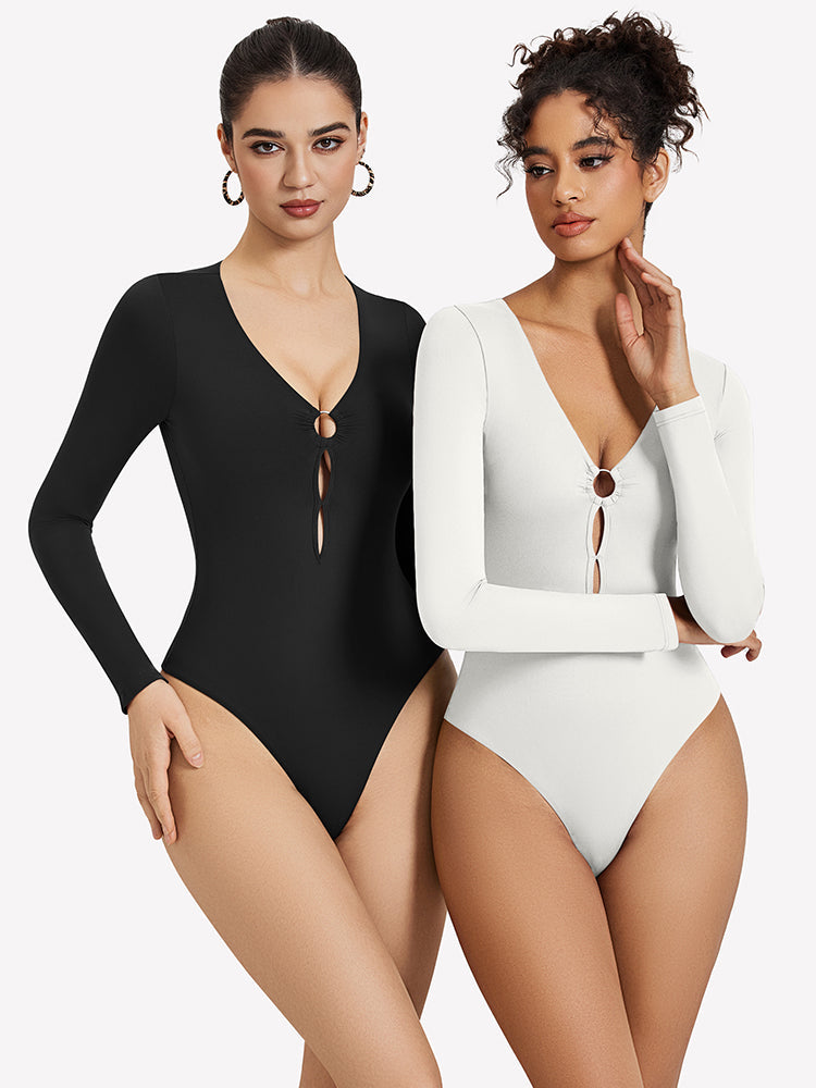 Cutout Plunge Deep V Neck Bodysuit Lingeries-Bodysuits - Tophatter Daily Deals