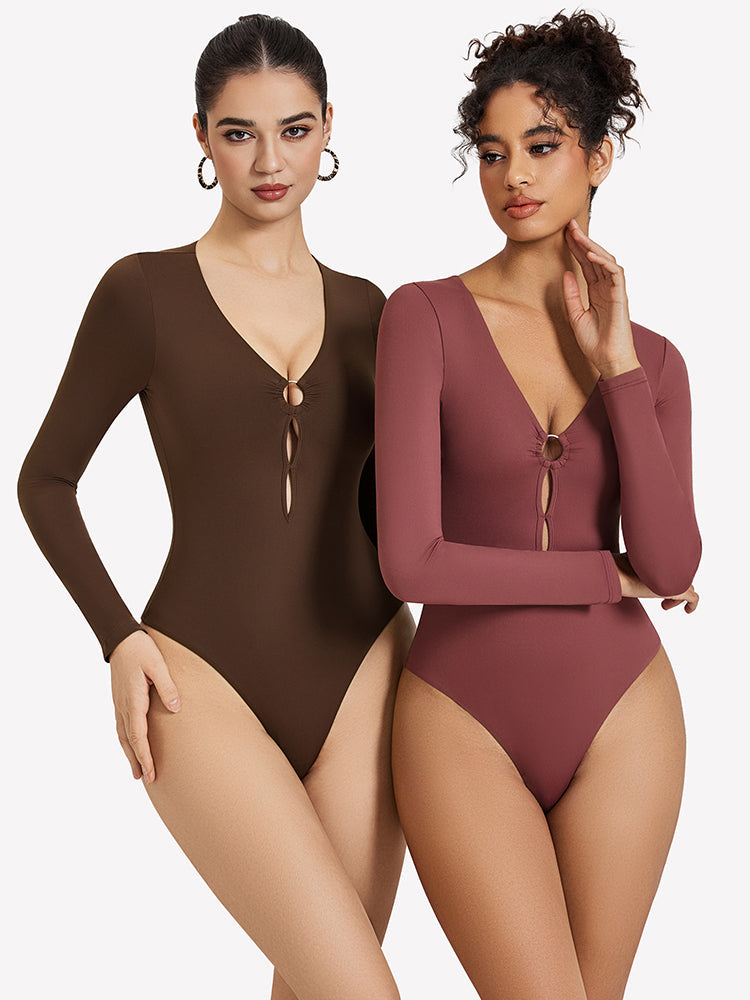 Cutout Plunge Deep V Neck Bodysuit Lingeries-Bodysuits - Tophatter Daily Deals