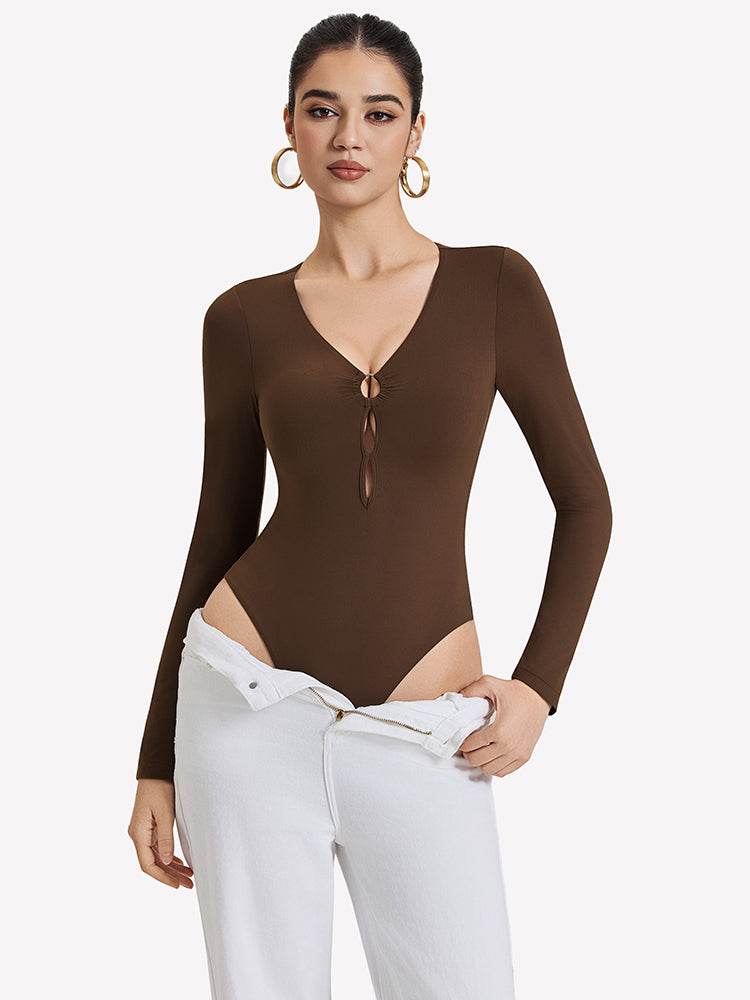 Cutout Plunge Deep V Neck Bodysuit Lingeries-Bodysuits - Tophatter Daily Deals