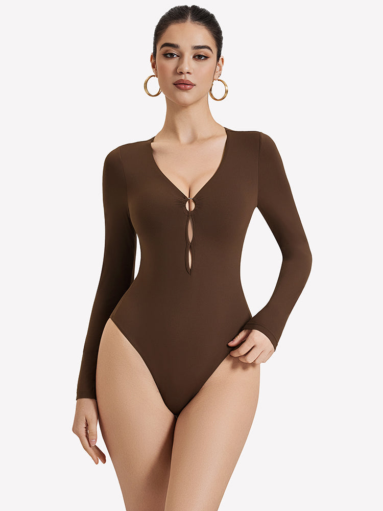Cutout Plunge Deep V Neck Bodysuit Lingeries-Bodysuits - Tophatter Daily Deals