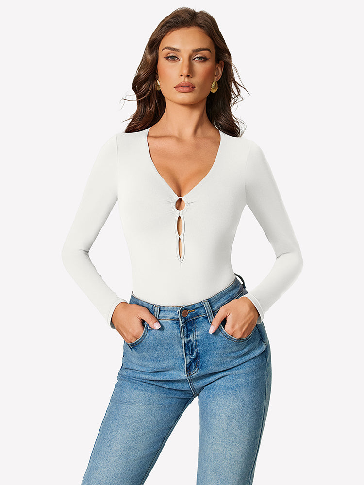 Cutout Plunge Deep V Neck Bodysuit Lingeries-Bodysuits - Tophatter Daily Deals