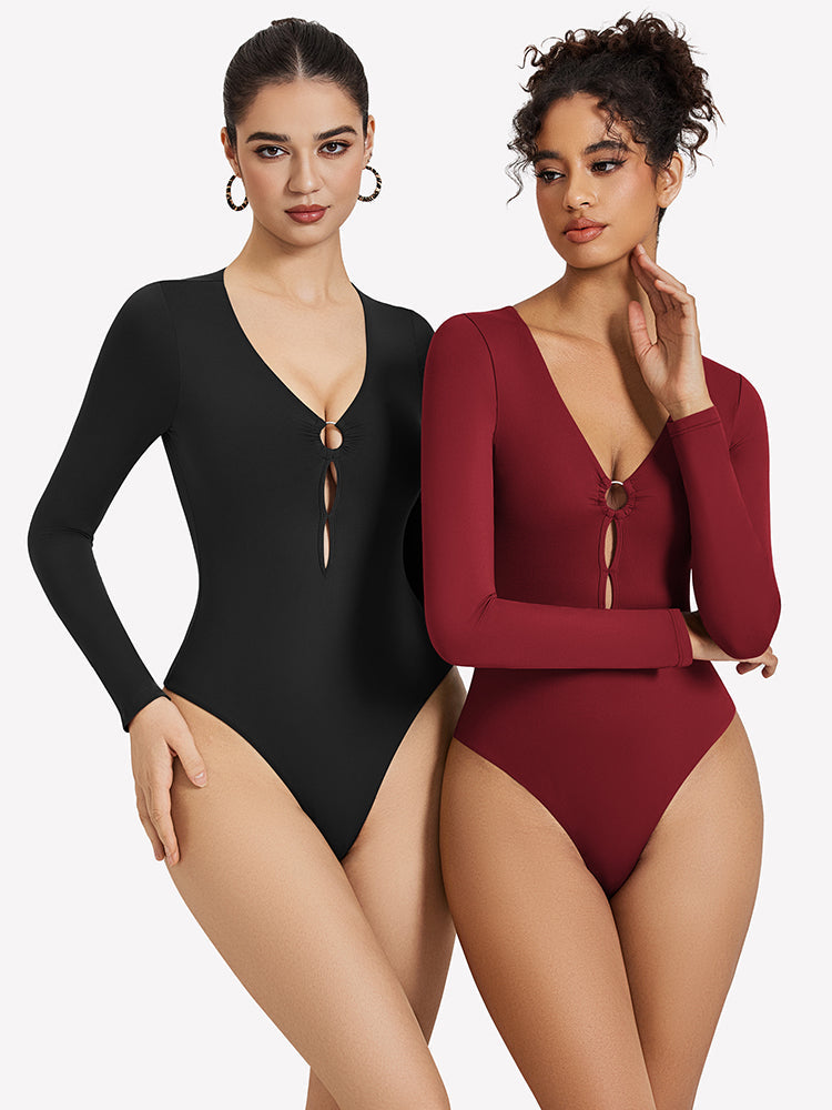 Cutout Plunge Deep V Neck Bodysuit Lingeries-Bodysuits - Tophatter Daily Deals