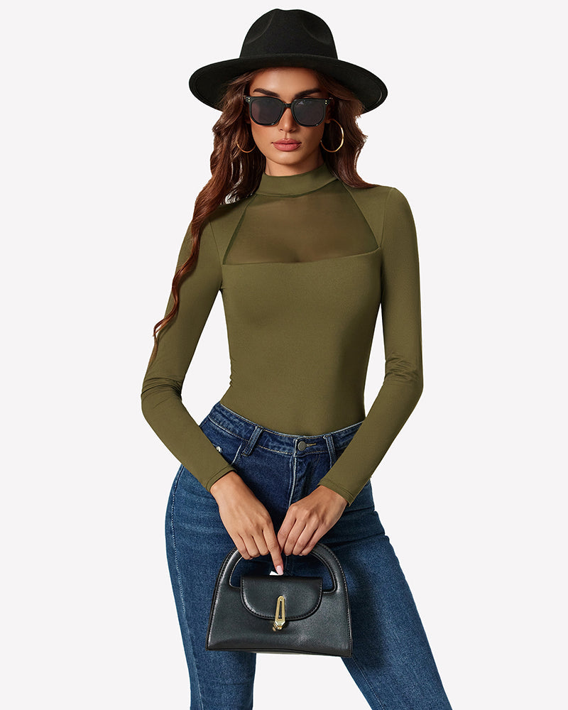 Long Sleeve Leotard Mesh Bodysuit Tops Shaperwear-bodysuit - Tophatter Daily Deals