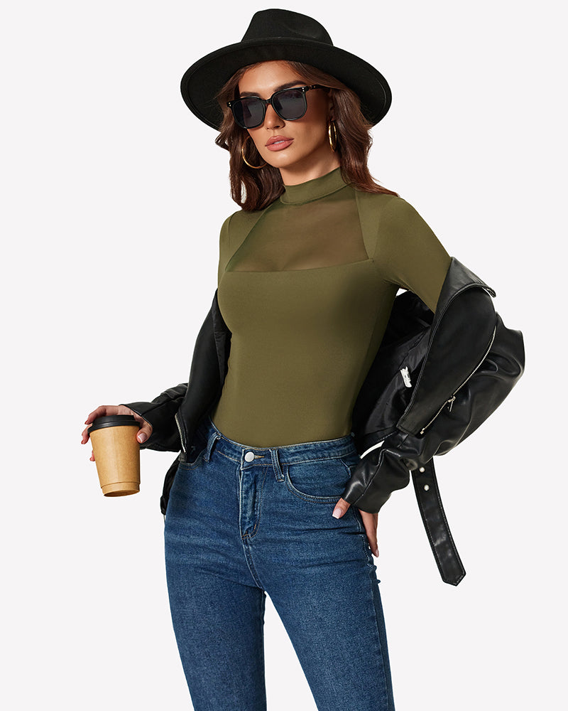 Long Sleeve Leotard Mesh Bodysuit Tops Shaperwear-bodysuit - Tophatter Daily Deals