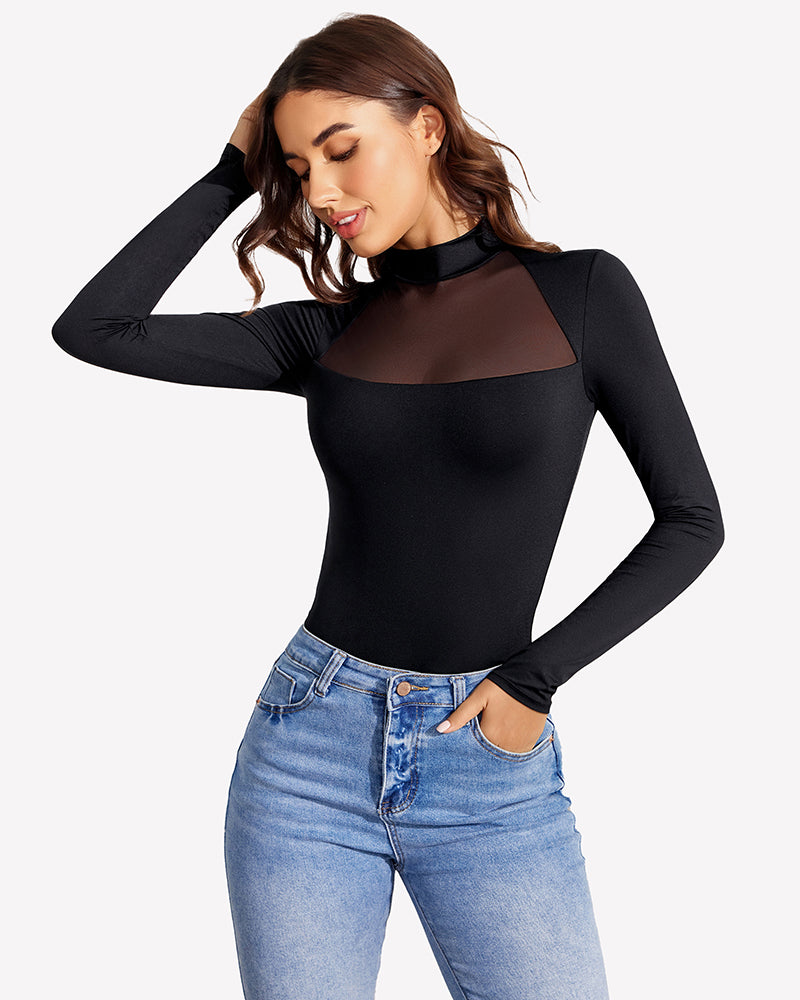 Long Sleeve Leotard Mesh Bodysuit Tops Shaperwear-bodysuit - Tophatter Daily Deals