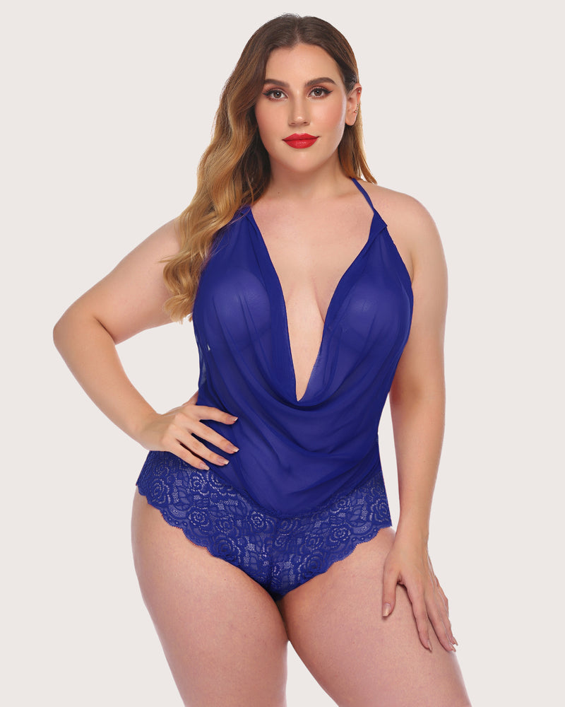 One Piece Lace Halter Bodysuit (DE Only) Lingeries-Bodysuits - Tophatter Daily Deals