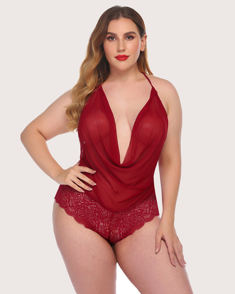 One Piece Lace Halter Bodysuit (DE Only) Lingeries-Bodysuits - Tophatter Daily Deals