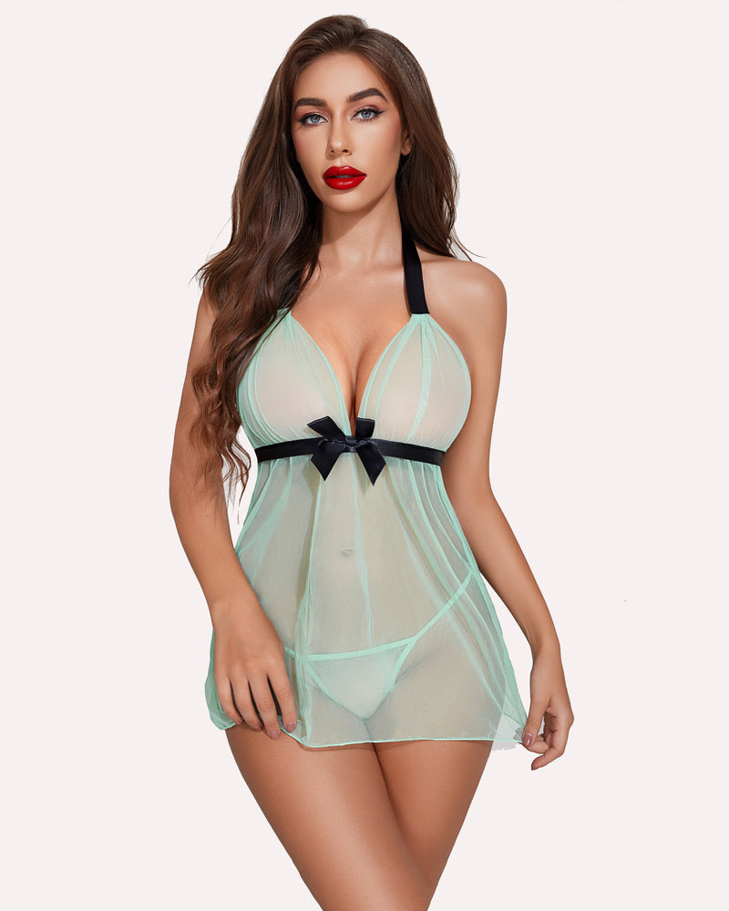 Halter Sheer Mesh Lace Babydolls (DE Only) Lingerie-Babydolls - Tophatter Daily Deals