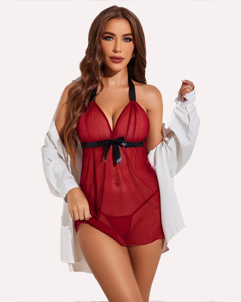 Halter Sheer Mesh Lace Babydolls (DE Only) Lingerie-Babydolls - Tophatter Daily Deals