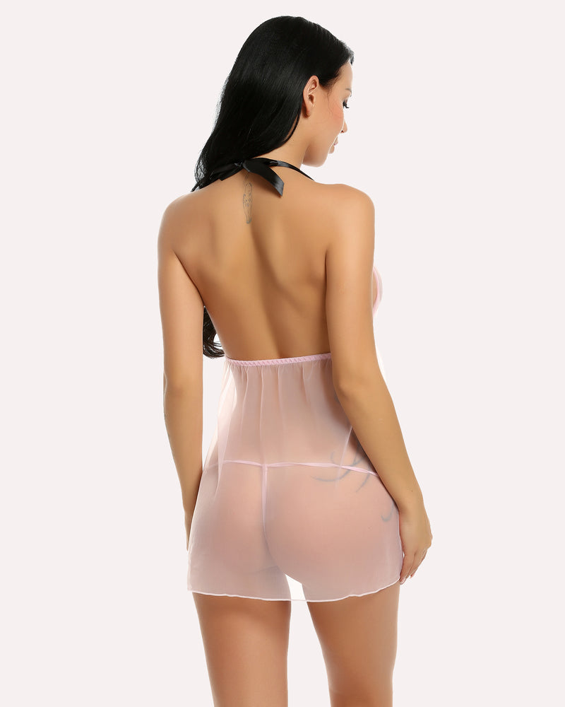 Halter Sheer Mesh Lace Babydolls (DE Only) Lingerie-Babydolls - Tophatter Daily Deals