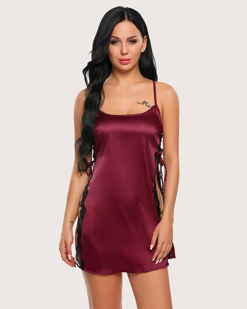 Christmas Satin Nightwear Wine Red Lingerie-Babydolls - Tophatter Daily Deals