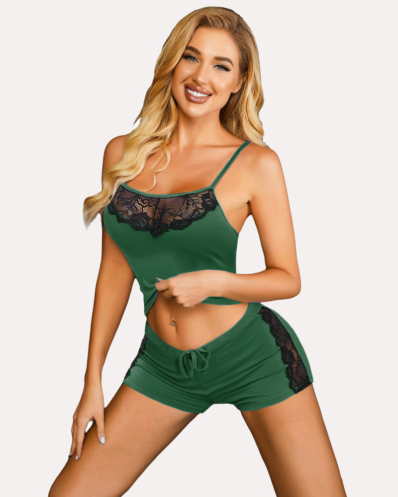Lace Pajamas Set Shorts Sets (DE Only) Green Sleepwears-Pajamas Sets - Tophatter Daily Deals
