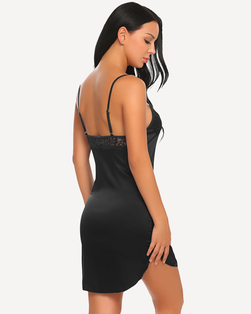Satin Lace Full Slip Sleepdress (DE Only) Lingeries-Chemises - Tophatter Daily Deals
