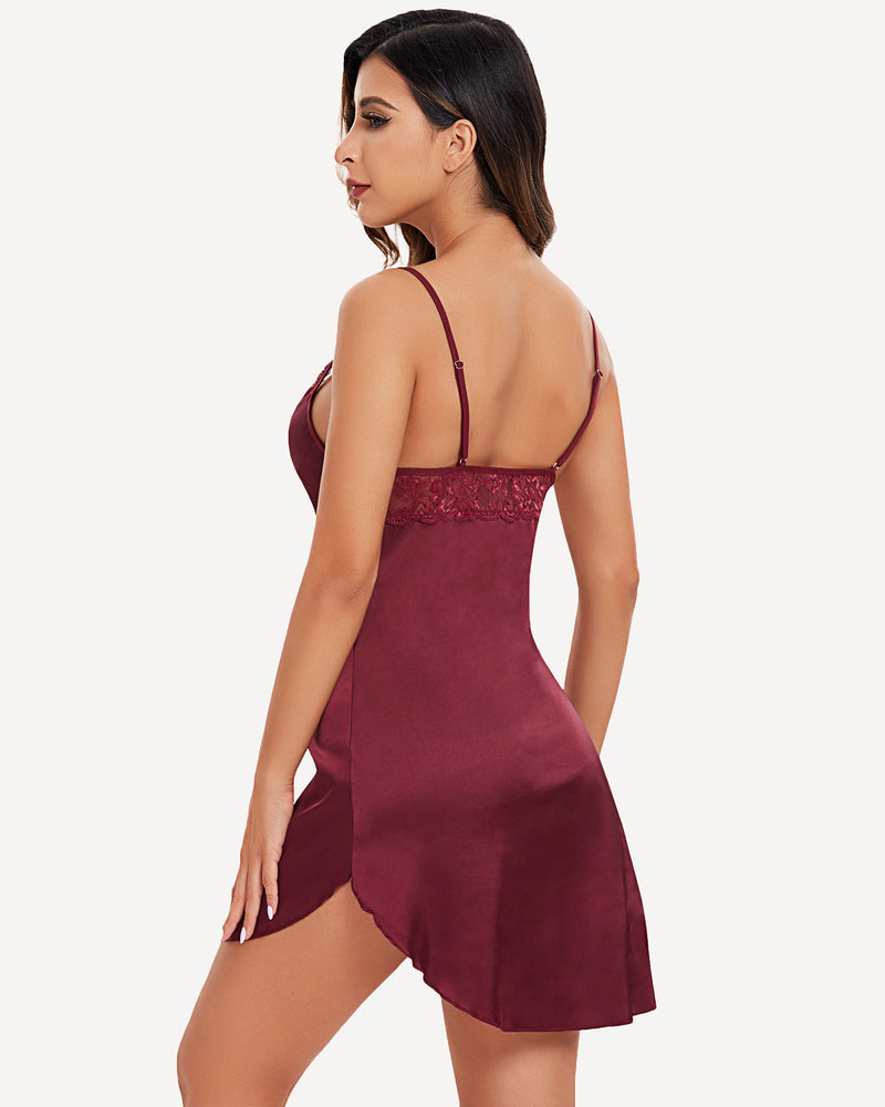 Christmas Satin Lace Full Slip Dress Lingeries-Chemises - Tophatter Daily Deals