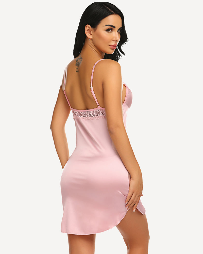Christmas Satin Lace Full Slip Dress Lingeries-Chemises - Tophatter Daily Deals