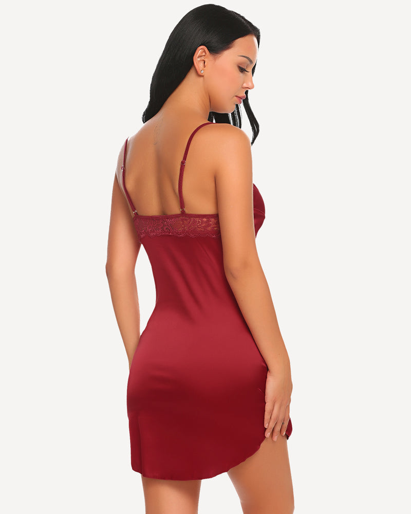 Satin Lace Full Slip Sleepdress (DE Only) Lingeries-Chemises - Tophatter Daily Deals