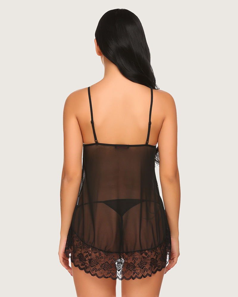 Lace Mini Chemise Mesh Nightie (DE Only) Lingerie-Babydolls - Tophatter Daily Deals