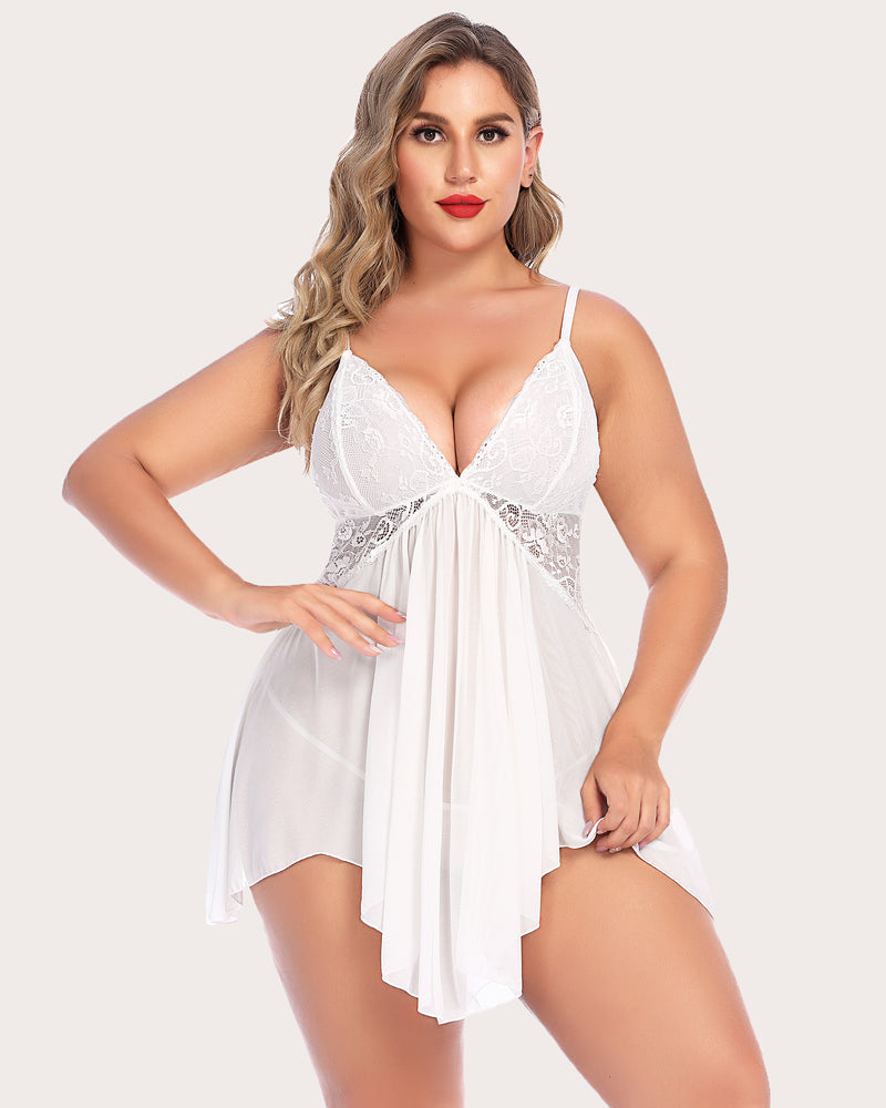Plus Size Lace Irregular Babydoll (DE Only) Lingerie-Babydolls - Tophatter Daily Deals