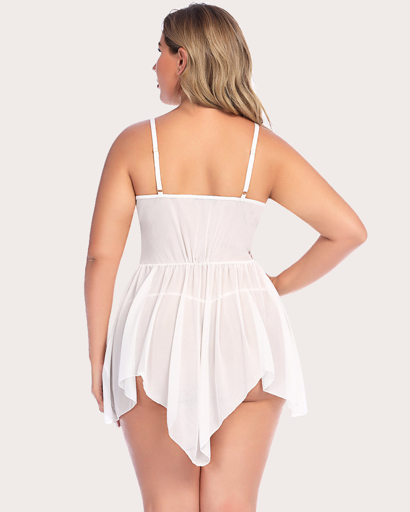Plus Size Lace Irregular Babydoll (DE Only) Lingerie-Babydolls - Tophatter Daily Deals