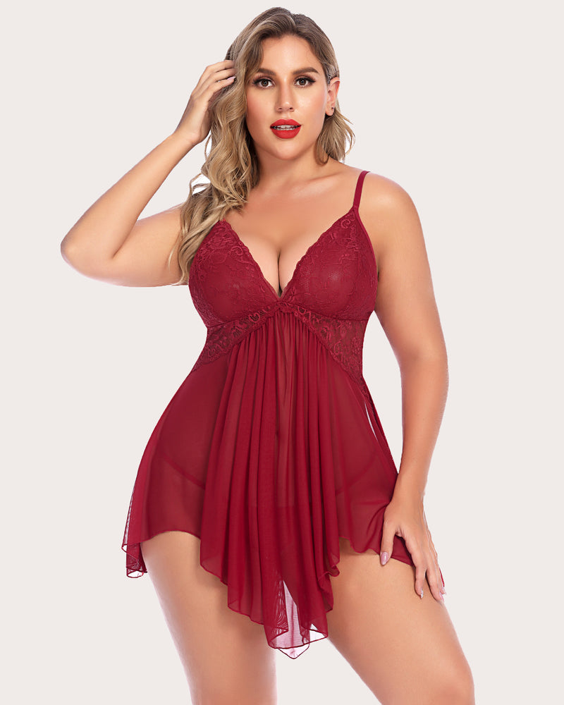 Plus Size Lace Irregular Babydoll (DE Only) Lingerie-Babydolls - Tophatter Daily Deals