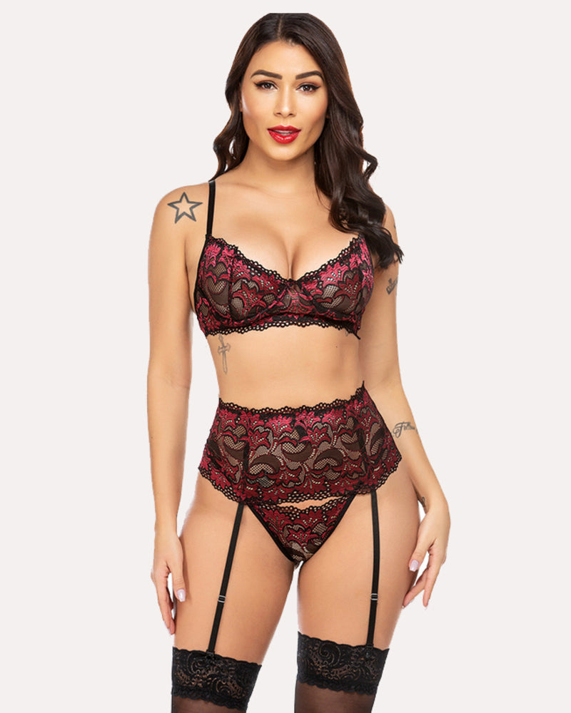 Bra and Panty Lingerie Set (DE Only) Dark Red Lingerie Sets-Bra Sets - Tophatter Daily Deals