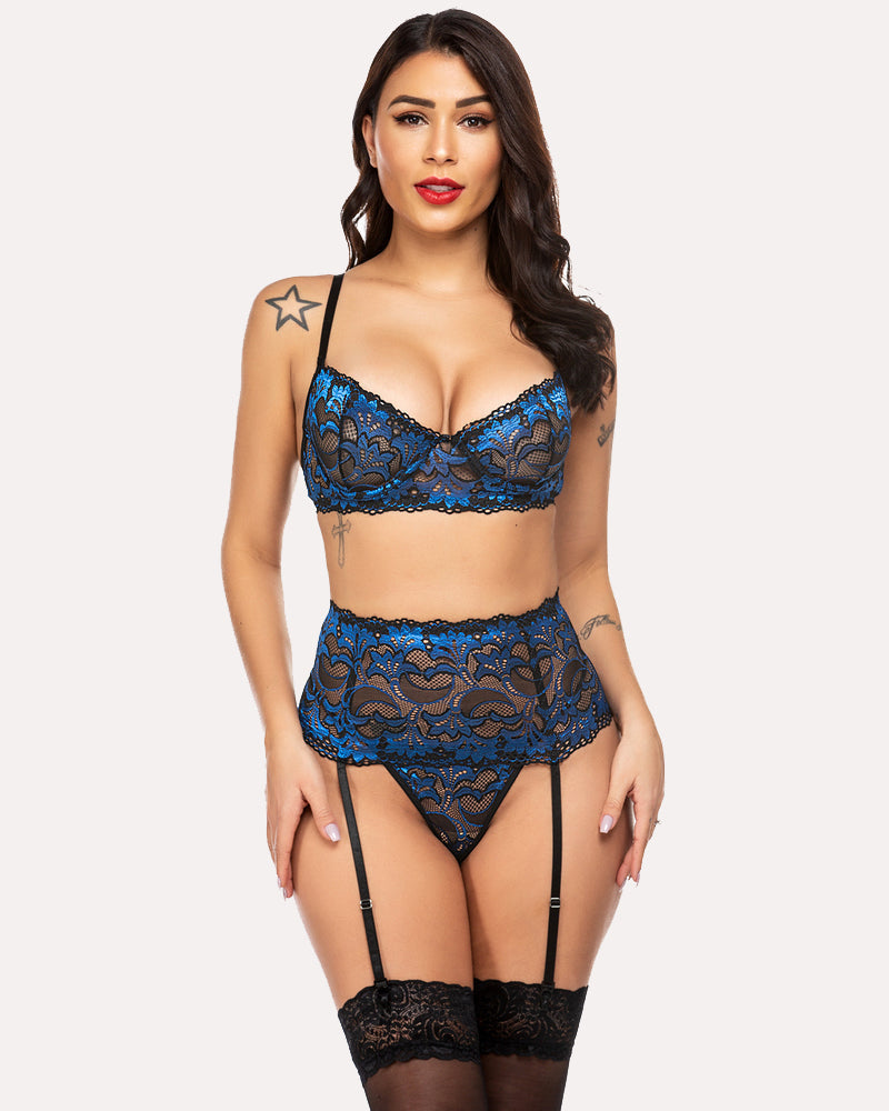 Bra and Panty Lingerie Set (DE Only) Blue Lingerie Sets-Bra Sets - Tophatter Daily Deals