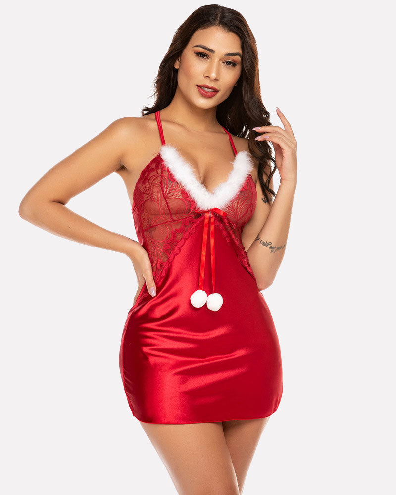 Christmas Satin Lingerie Santa Chemise Red Sleepwears-dresses - Tophatter Daily Deals