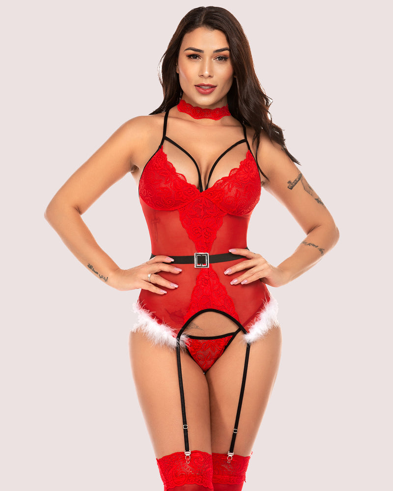 Lace Lingerie Set Corset Outfits (DE Only) Red Lingeries-Corsets - Tophatter Daily Deals