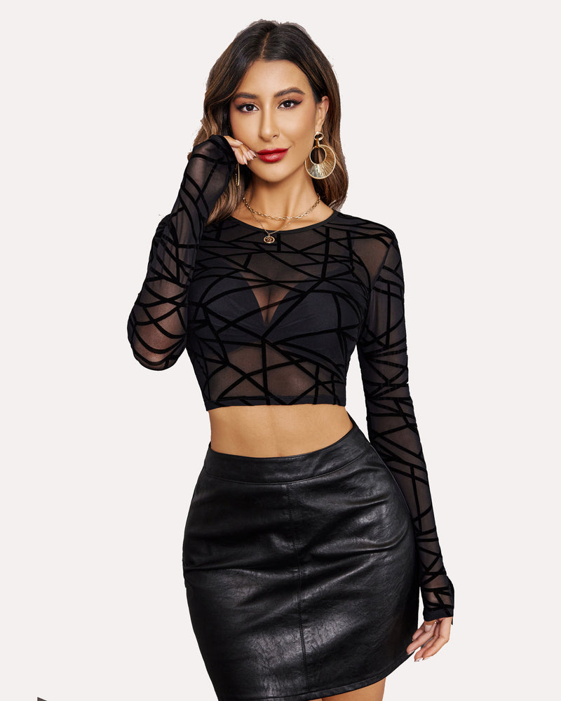 Leopard Print Mesh Crop Top (DE Only) Square Lingeries-Crop tops - Tophatter Daily Deals